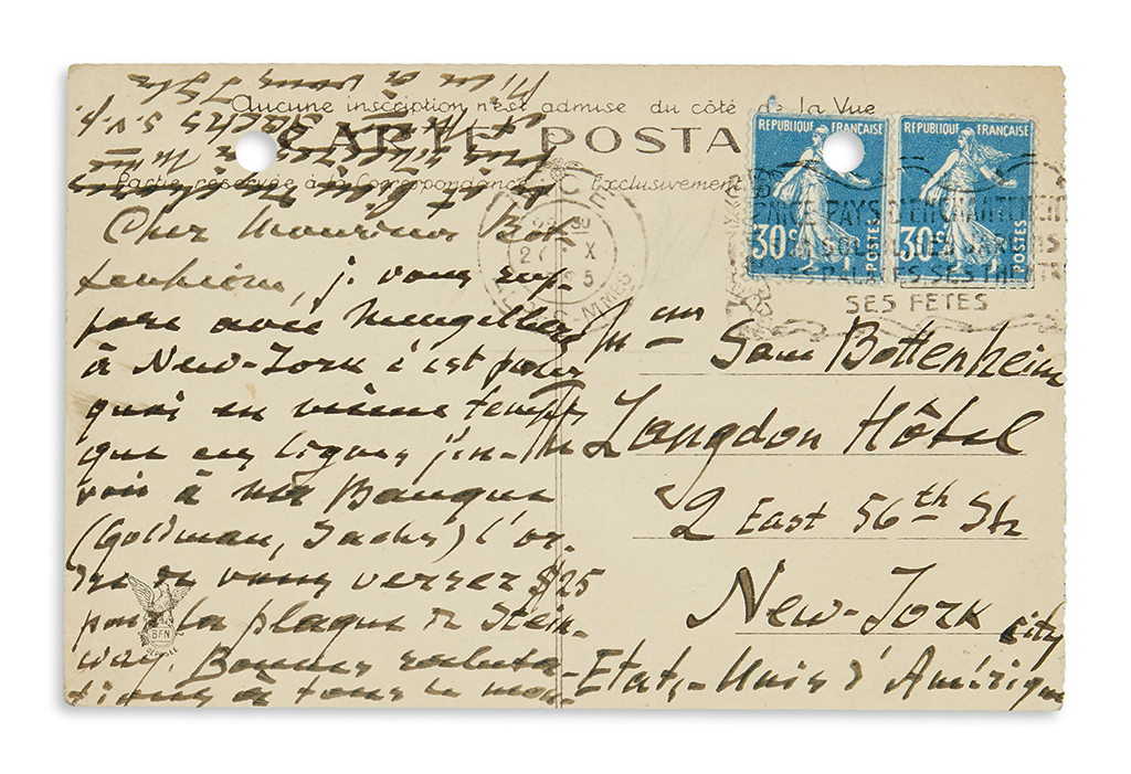 STRAVINSKY, IGOR. Autograph Letter Signed, I Str, to Sam Bottenheim, in French,